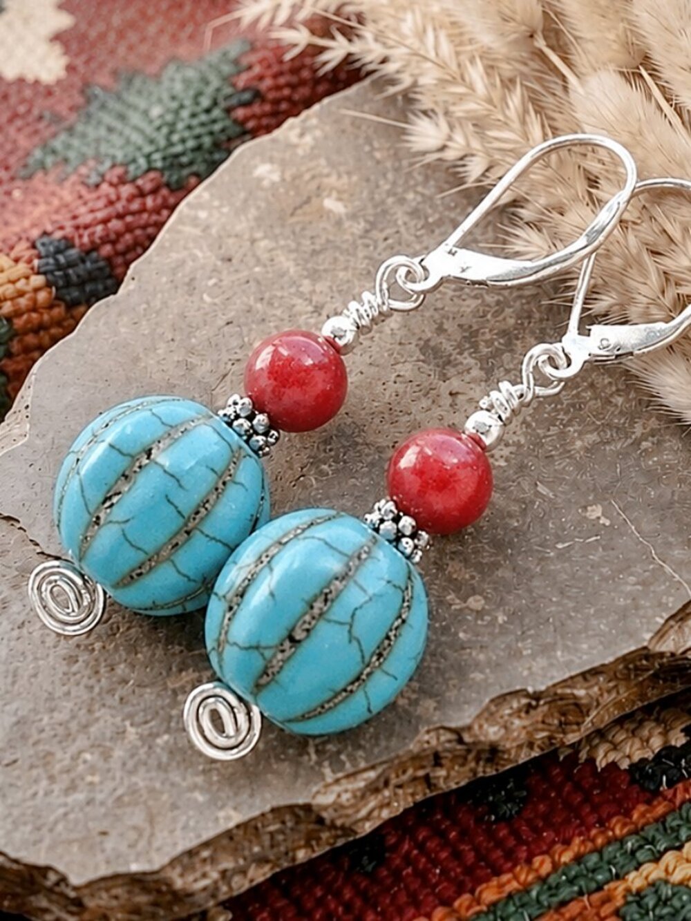 Turquoise And Quartz Earrings Southwest Boho Sterling Silver